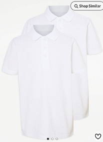 ASDA White Short Sleeve School Polo Shirts 2 Pack 