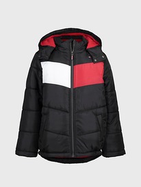 TH BIG KIDS HOODED CHEVRON PUFFER Jet Black �� ��������