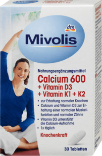 dm Mivolis Calcium 600 + Vitamin D3 + K1 + K2, 30 St., 50 g