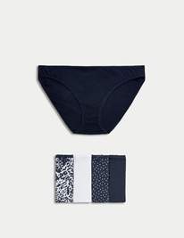 marksandspencer 5pk Cotton Lycra Printed Bikini Knickers Navy Mix