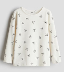 HM Printed jersey top Natural white/Bows