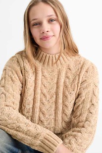 CA Chenille-Pullover mit Zopfmuster