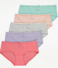 ASDA Slogan Front Picot Trim Short Briefs 5 Pack