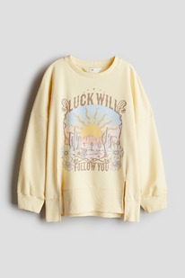 hm Oversized Sweatshirt Light yellow/Luck Will Follow You