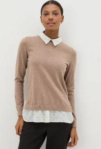 Matalan Et Vous Camel Spot Print Shirt Jumper