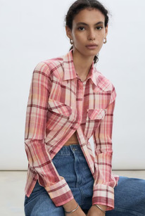 Mangooutlet Camisa algodn cuadros Rosa