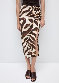 Mangooutlet Falda drapeada animal print Marrn