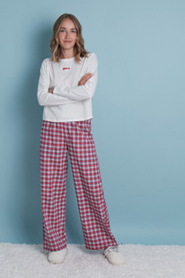 womensecret Lange Pyjamas aus 100% Baumwolle mit roten Vichykaro