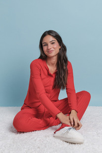 womensecret Roter weicher Ripp-Langpyjama  Rot