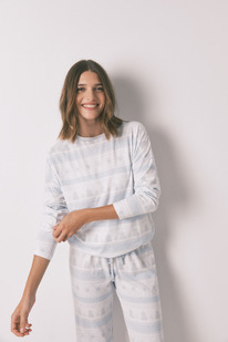 womensecret Langer Pyjama Strick- Strickpyjama mit blauen Rändern