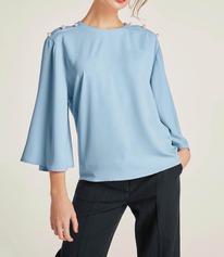 christmann Bluse m. Perlen, bleu